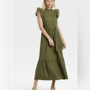 Who What Wear Olive Green Ruffle Maxi Dress